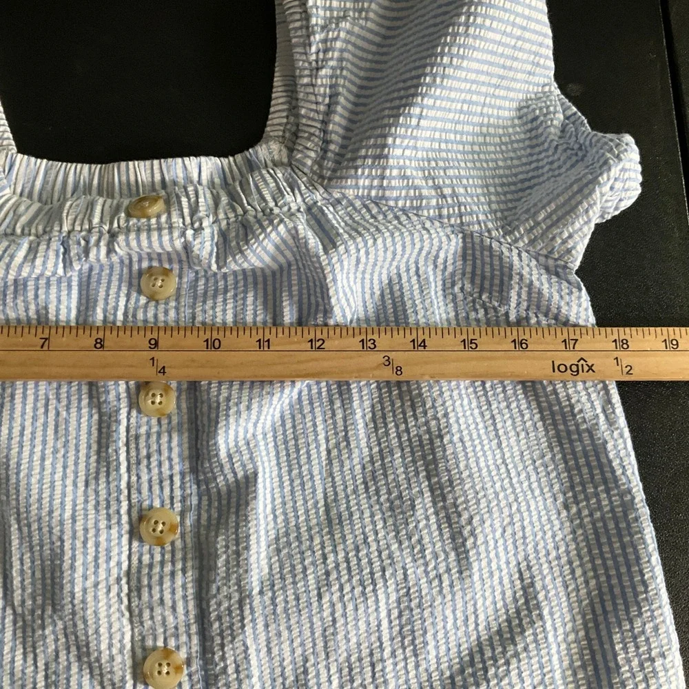 Crewcuts‎ Girls Blue White Stripe Seersucker Square Neck Button Front Top Sz 16